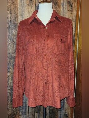Women's Western Rust Floral-Embossed Snap-Down Shirt